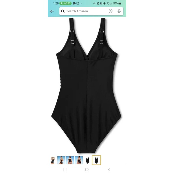 NWT Black Aqua Green Women's Swimsuit One piece Adjustable Strap Size M - Picture 4 of 12